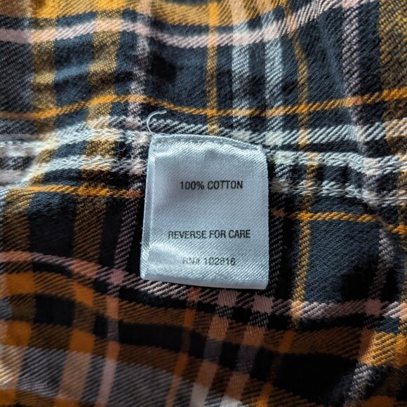 Garnet Hill Button Up Flannel Shirt Size 4 Small Black Yellow Plaid 100% Cotton - Picture 2 of 4